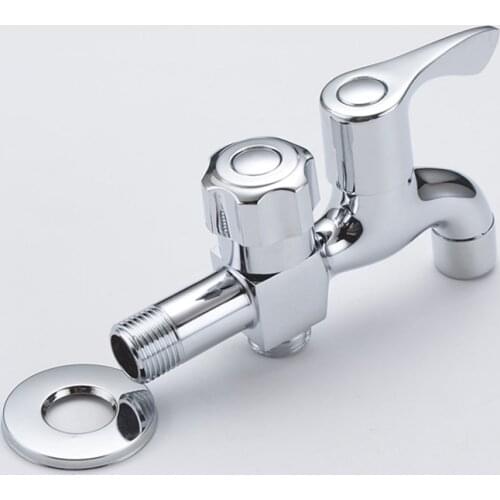 Brass Water Faucet Wall Mounted 1 In 2 Out Water Tap Bathroom Garden Mop Pool Water Double Outlet Bibcock Taps