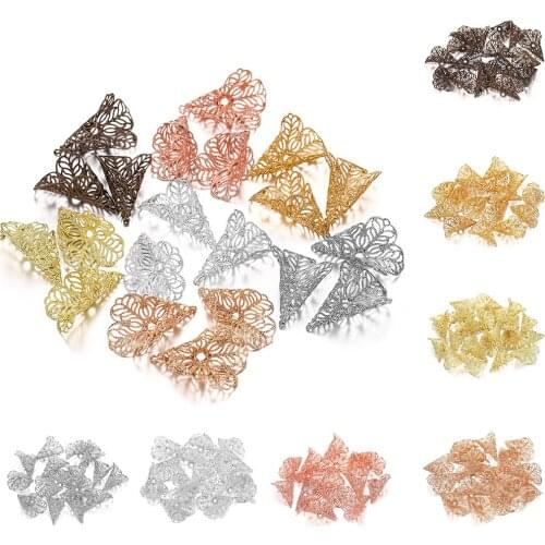 20pcs/Lot 23*28mm Hollow Out Flower Copper Filigree Glory Bead Caps Connectors Charm Torus Fit Hair Jewelry Making DIY Handmade