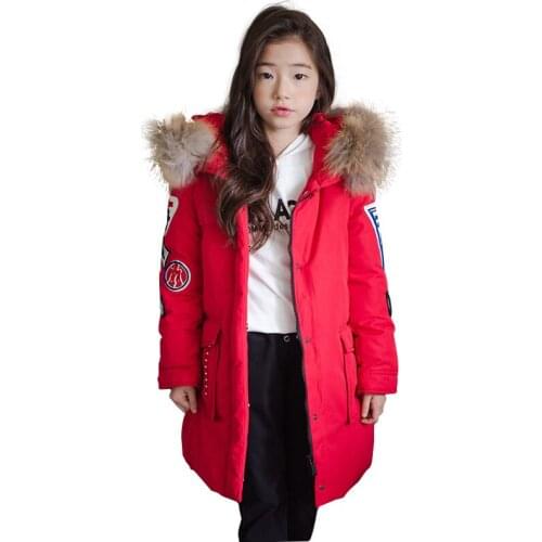 2019 Fashion Children Winter Jacket Warm Girl waterproof Outwear Kids Thick Fur Collar Hooded long Coats 6-14 yrs