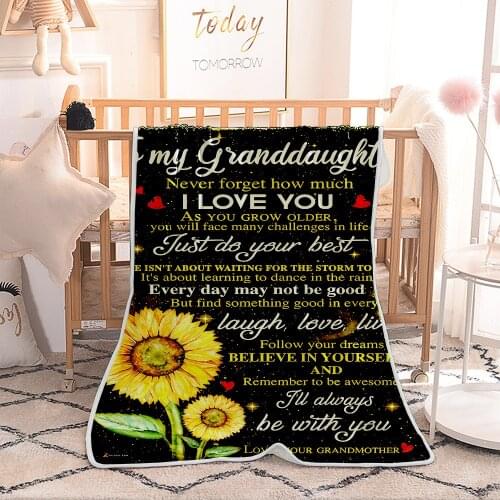 To My Granddaughter Sunflowers Soft Throw Premium Plush Sherpa Fleece Blanket