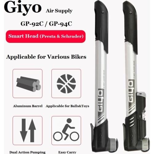 Giyo 120psi Mini Bicycle Pump Portable SmartHead MTB Dual Action Inflator Road Bike Cycling Presta Schrader Valve Tire Hand Pump