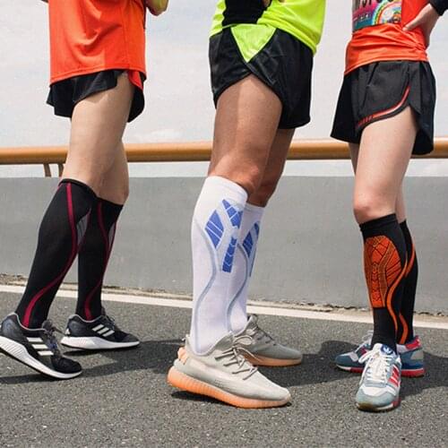 Printing Sports Socks Breathable Stripes Knee Length Protective Pressure Stockings for Men Women 4 Colors