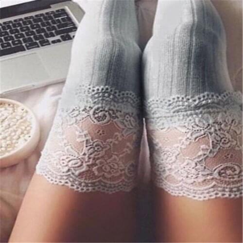 Striped Thigh High Socks Women Lace Sexy Cotton Socks Autumn Spring Knee Socks Over The Knee New Fashion 8 Colors Socks