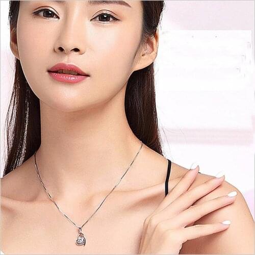 Color Preserving Pendant Necklace Heart shape slide Imitation Rhodium Plated white crystal setting box chain