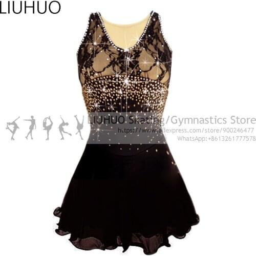 Figure Skating Dress GirlsBlack Swimwear Sleeveless Splice Ice Skating Dance costumes Roller Skating Ballet Dress for Adult
