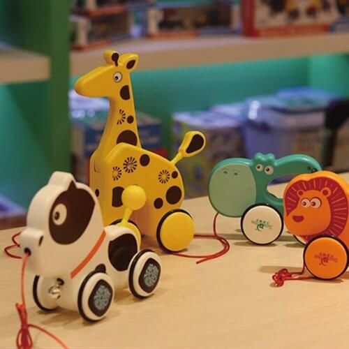 Early Education Cute Mini Car Infant Walker ABS Funny Animal Pull Rope Toys Early Infant Walker Drag Car Baby Gift