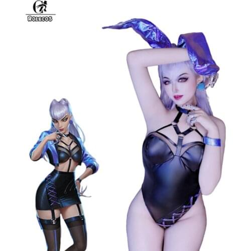 ROLECOS KDA Evelynn Cosplay Bunny Girl Costume KDA ALL OUT Costume Sexy Cosplay for Women Bunny Suit Jumpsuit LOL Game