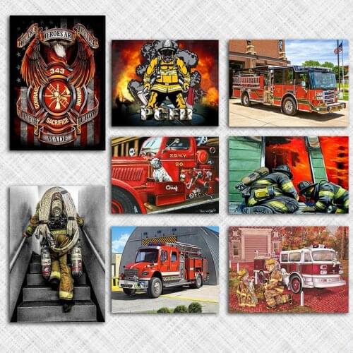 Needlework Fireman Fire Truck 5d Diy Diamond Painting Firemen Diy Mosaic Diamond Embroidery Set Full Round Drill Diamond Mosaic