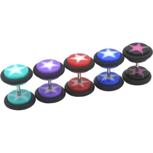 50pcs Five Star Ear Stud Earring Acrylic Barbell Men Women Male Piercing Jewelry Gift Screw Back Ear Piercing Body Jewelry 8mm