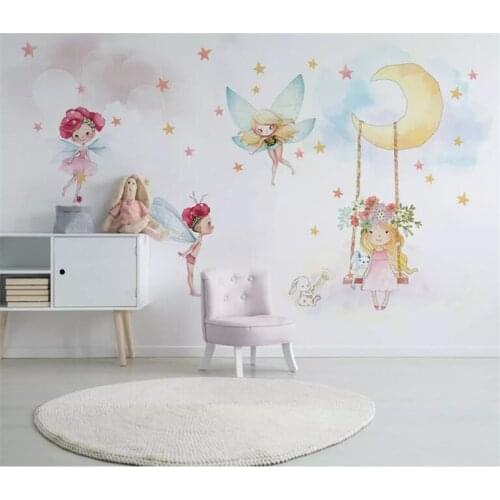 Nordic modern minimalist hand-painted cute fashion 3d wallpaper girl children room background wall papers home d