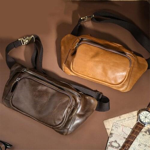 Men 's Chest Bag Multifunction New Genuine Leather Waist Bag For Male Vintage Outside Leisure Bag Pack Man Shoulder Bag