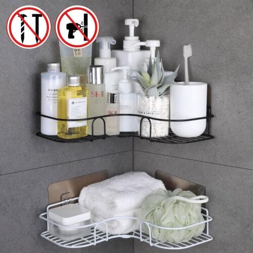 Bathroom No-Punch Corner Frame Washroom Wall-Mounted Shelf Iron Kitchen Storage Rack Bath Triangle Storage Bathroom Accessories