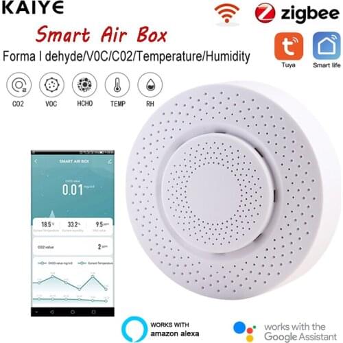 Zigbee Tuya Smart Carbon Dioxide Detector CO2 Gas Sensor Formaldehyde VOC Temperature Humidity Sensor APP Control Smart Air Box