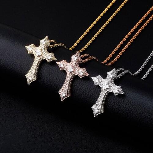 Hip Hop Claw Setting AAA+ CZ Stone Bling Iced Out Knights Templar Cross Pendants Necklaces for Women Men Rapper Jewelry Gift