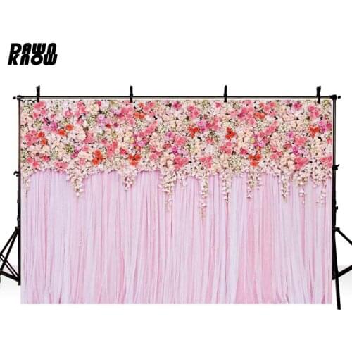 DAWNKNOW Pink Curtain Vinyl Photography Background For Wedding Days Pink Floral Polyester Backdrops For Photo Studio Props G191