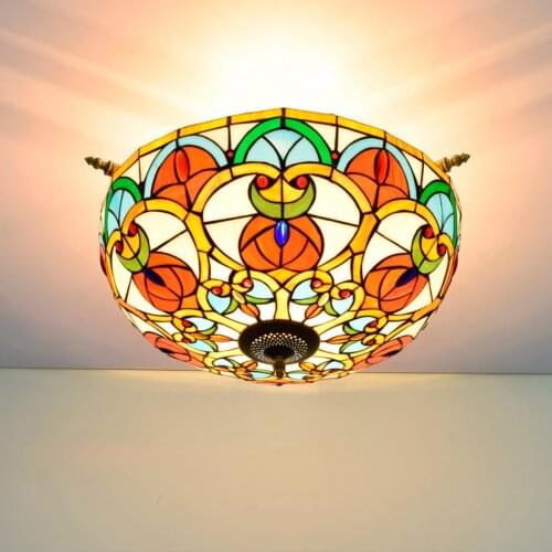 55cm Vintage Luxury Color Glass Small Living Room Restaurant Bar Bedroom Art Half Ceiling Lamp Peach Heart Beads Lampshade