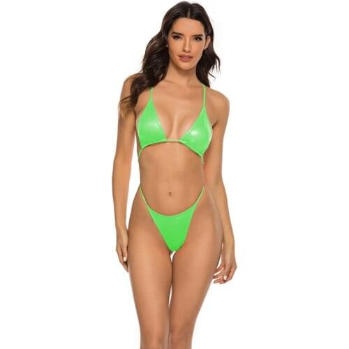 Women Sequins Special Fabric Solid Color Triangle Split Bathing Suits Beach Wear Bikini