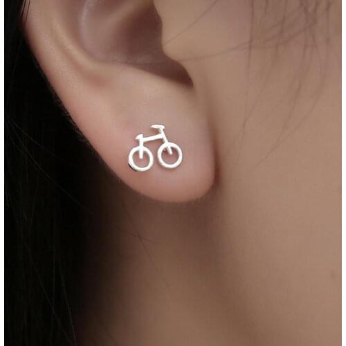Women Fashion Jewelry Gift Cute Mini Bicycle Design Ear Stud Earrings Decor