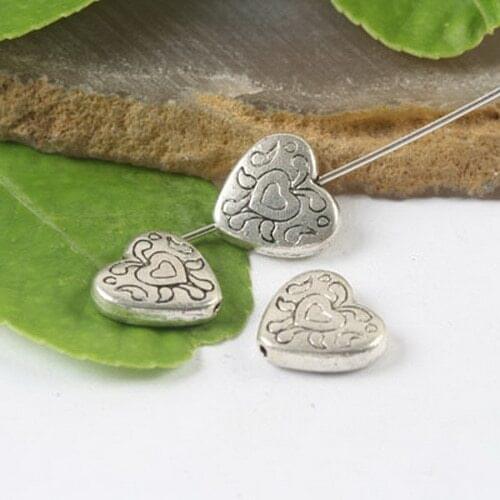 10pcs Tibetan silver oclor 11x10mm 2sided crafted Heart-shaped beads H0135