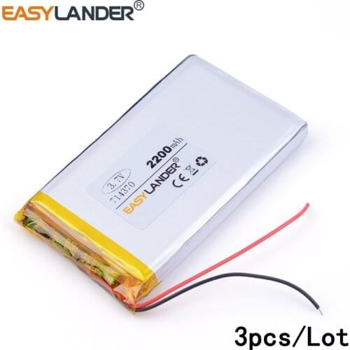3pcs /Lot 714370 2200mah 3.7v lithium Li ion polymer rechargeable battery For Tablet PCs PDA Power Bank MP5 Speaker E-book