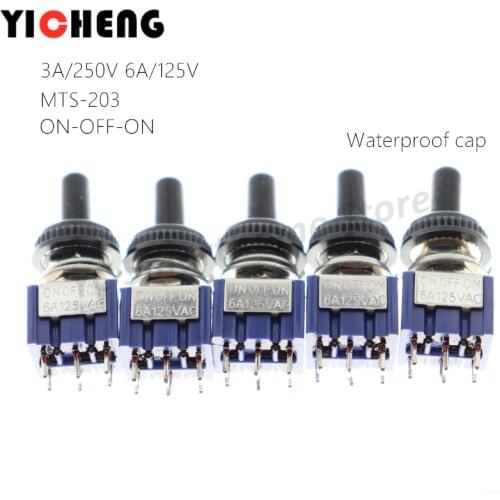 5Pcs MTS202 MTS203 SPDT DPDT toggle switch rocker switch 6A/125V rocker toggle switch Waterproof cap push button MTS-202 MTS-203