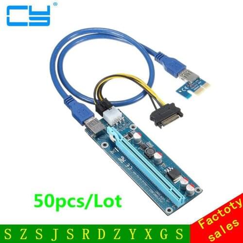 50Pcs/Lot PCIe 1x to 16x PCI Express Extender Riser Card USB 3.0 PCI-e Extension Adapter with SATA 15pin to 6pin power cable