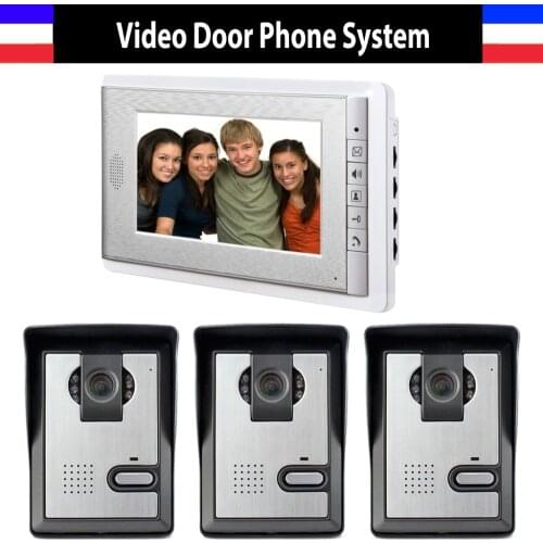 7 Inch Monitor Video Door Phone Intercom Doorbell System Video interPhone Doorbell Kit 3-Camera 1-Monitor