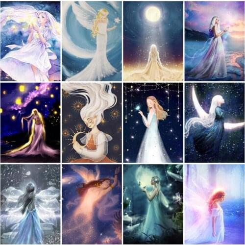 Diy Diamond Painting Figure Cross Stitch Girl Under The Moonlight Decorative Painting Full Diamond Mosaic 5D Wall Art