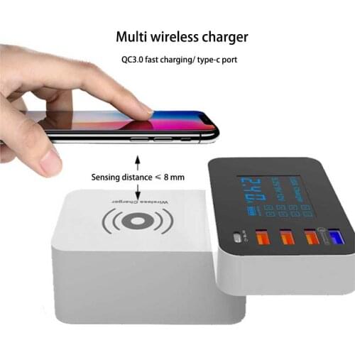 Multi Wireless Charging Station For iphone XS XR QC3.0 Quick Charger For Samsung Huawei Lcd Display type-c Charger EU US UK Plug