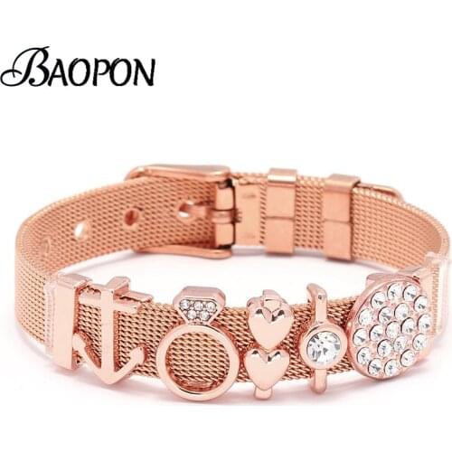 BAOPON Stainless Steel Mesh Bracelets Bangles For Women Charm DIY Heart To Heart Charm Fine Bracelet Jewelry Gift