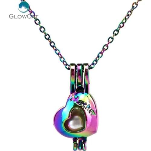 C698 Rainbow Color Mother 's Heart Letter Bead Cage Necklace Pendant Aroma Essential Oil Diffuser Locket Necklace