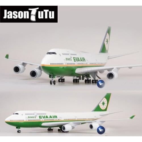 JASON TUTU 47cm Resin Diecast 1:160 Scale Taiwan EVA AIR Boeing B747 Plane Model Airplane Model Aircraft Planes with Light & Whe