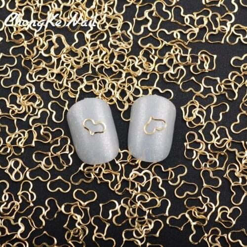 Hisenlee DIY Nail Rivet Metallic Hollow Heart Style Gold Plating Studs Rhinestones Fashion 3d Nail Art Decoration