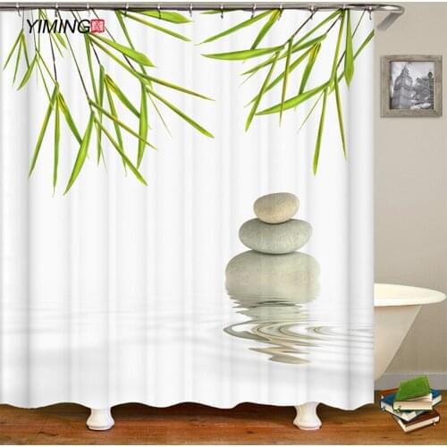 YIMING Beautiful White Pebbles Zen 3D Printing Bathroom Waterproof Shower Curtain Polyester Home Decor Curtain With Hook