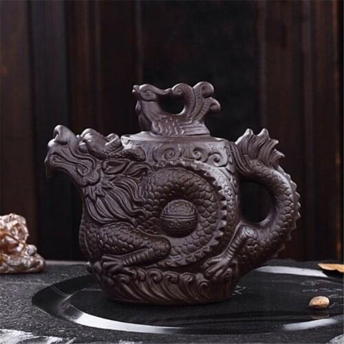 Yixing Purple Clay Teapot Traditional Chinese Dragon And Phoenix Tea Water Cup Kung Fu Kettle Creative Large Capacity Tea Set