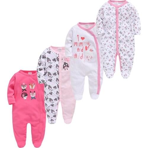 Kavkas 3/4 Pcs Newborn Baby Girl Rompers Long Sleeve 100% Cotton ropa de bebe Cartoon Print Babies Boy Jumpsuit Clothes