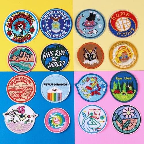 Round earth, Color pencil, Cat head, Patch Iron On Patches Badge Embroidery Patches American Eagle Parches Clothing Accessories