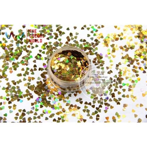 TCA200A Laser Diamond Gold Color Heart Shape 3MM Size Glitter ,Specular luster glitter for nail,tatto,Art decoration and others