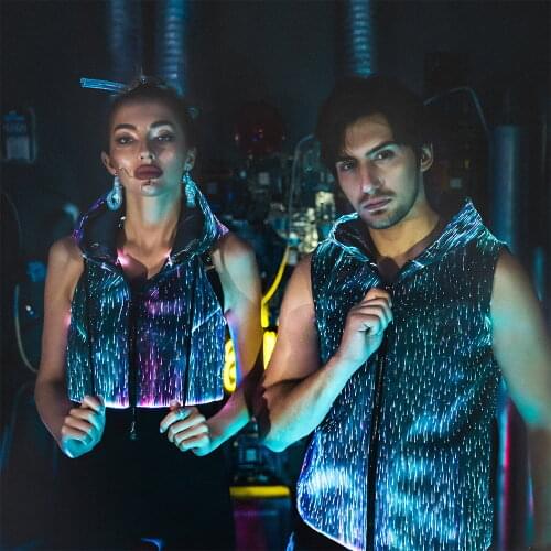 Customized Fashion Backless Sexy Design Led Light Hoodie Pullover Luminous Fiber Optic For Hip Hop Girls Zipper Hoodies