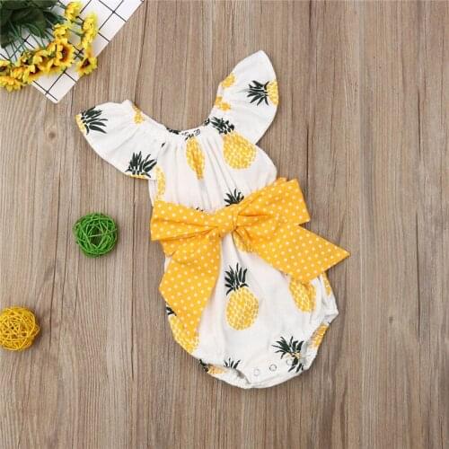 Sweet Newborn Baby Girls free shipping clothes Pineapple print round neck Ruffle sleeveless Bodysuit Polka Dot cotton Bow Tops