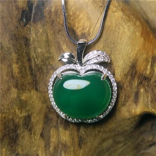 Wholesale Fashion Jewelry Green Chalcedony inlaid apple shape necklace for women feature Jewelry namour charm Christmas Eve Gift