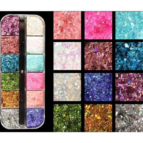 12 Grids/Sets Nail Glitter Sequin Mixed Round/ butterfly/ irregular fragment DIY Flake Paillette Nail Art Decorations Tips Set