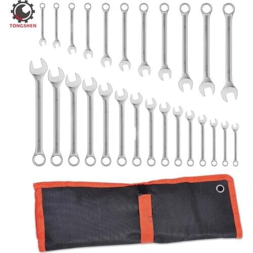 26Pcs Full Polish SAE Inch and Metric Combination Wrench Set with Tool Bag High Torque Spanner Set For Auto Repairing Tools