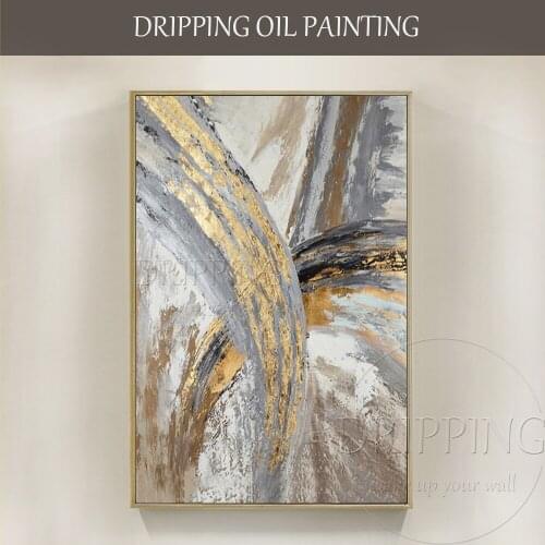 Excellent Artist Hand-painted Modern Abstract Gold Foil Acrylic Painting on Canvas Modern Abstract Golden Foil Acrylic Painting
