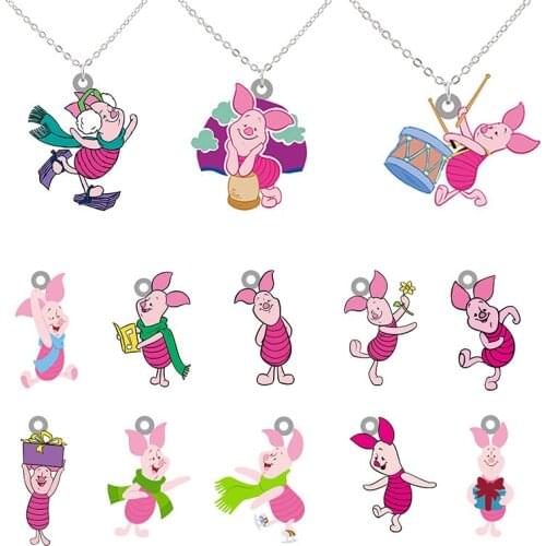Disney Cute Cartoon Piglet Pijie Creative Design Small Pendant Design Necklace Jewelry Resin Epoxy Necklace Long Chain