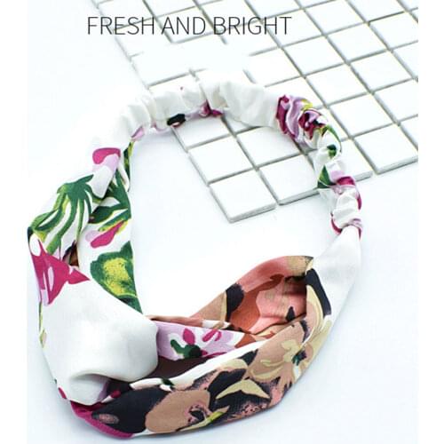 2020 Spring And Summer Elastic Cross Silk Hairband Ladies Floral Print Headband Women Wide-Brimmed High Quality Headband