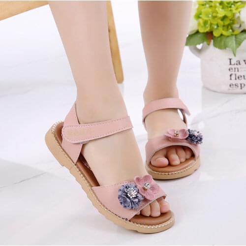 2021 Princesses Fashion Flower Sandal Summer For Girls Beach Shoes Big Kids Children Flat Sandals 3 5 6 7 8 9 10 11 12 Year Old