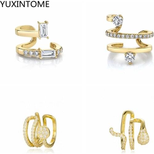 Charm Crystal Clip Earrings For Women 925 Sterling Silver Without Piercing Geometry Gold Cartilage Earrings Ear cuff Jewelry