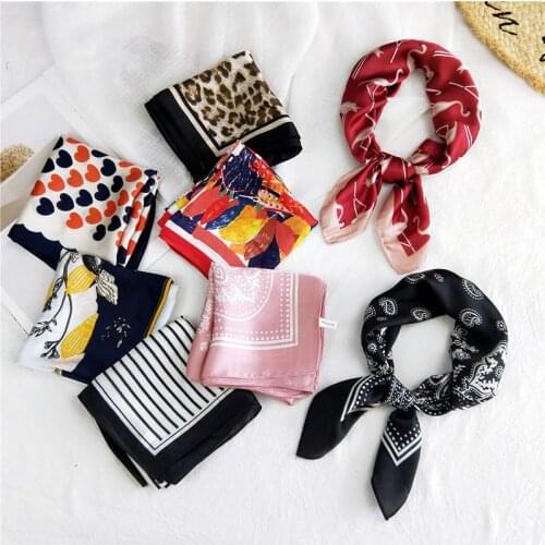 Fashion Print Neckerchief Women Small Square Silk Scarves Head Neck Headscarf DIY Hair Scarf Hair Tie Band Headband Female 2020