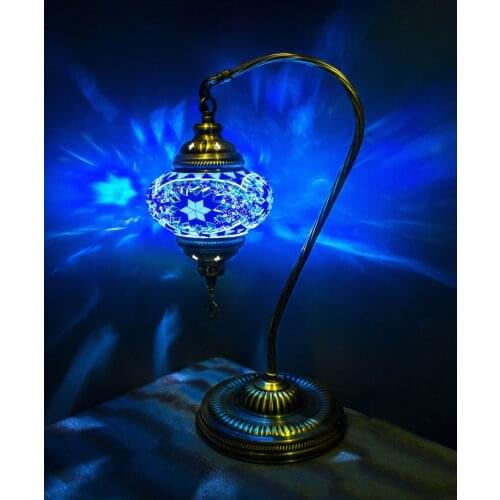 Handmade Turkish Moroccan Mosaic Authentic Vintage Art Deco Table Bedside Lamp, Blue Colors, 6 Patterns